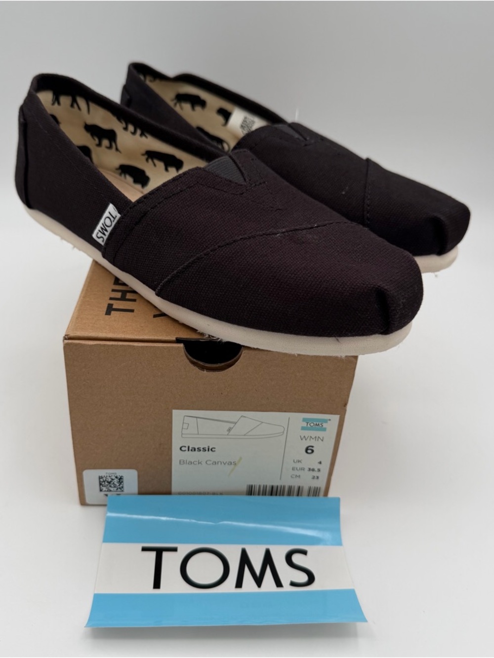 NEW TOMS classic black canvas slide on shoes sandals women’s size 6 EUR 36.5